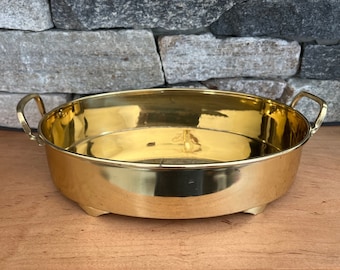 Vintage ovale plantenbak met glanzend messing handvat | Vang alles | Snuisterijschaal | Opslag | Staafblad | Serveren