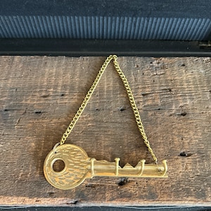 Vintage Brass Key Shaped Key Holder with Hanging Chain | Garage | Mudroom | Cabin | Rental | Boat House | Father’s Day Gift