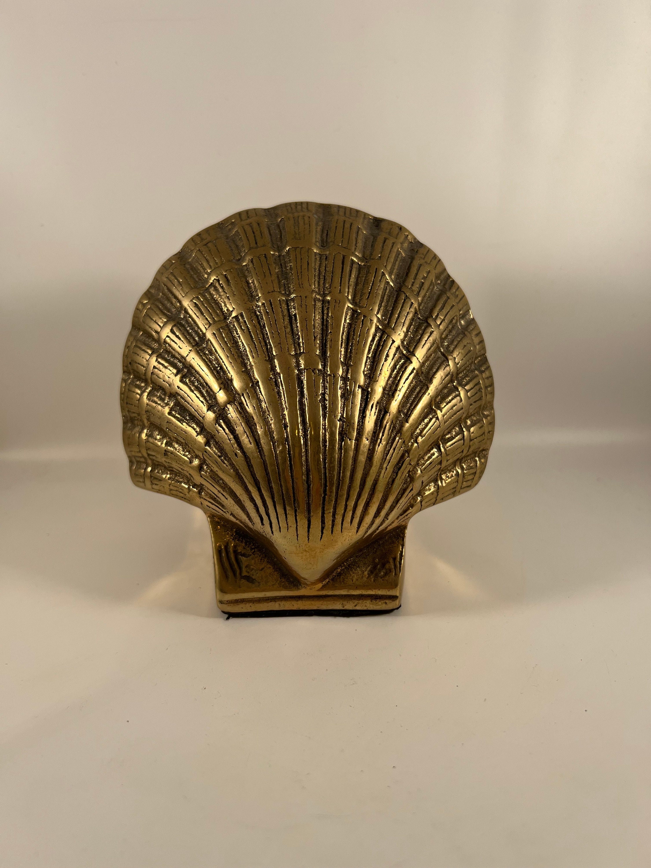 Brass Clam Shell Bookends Heavy Brass Nautical Decor Beach House