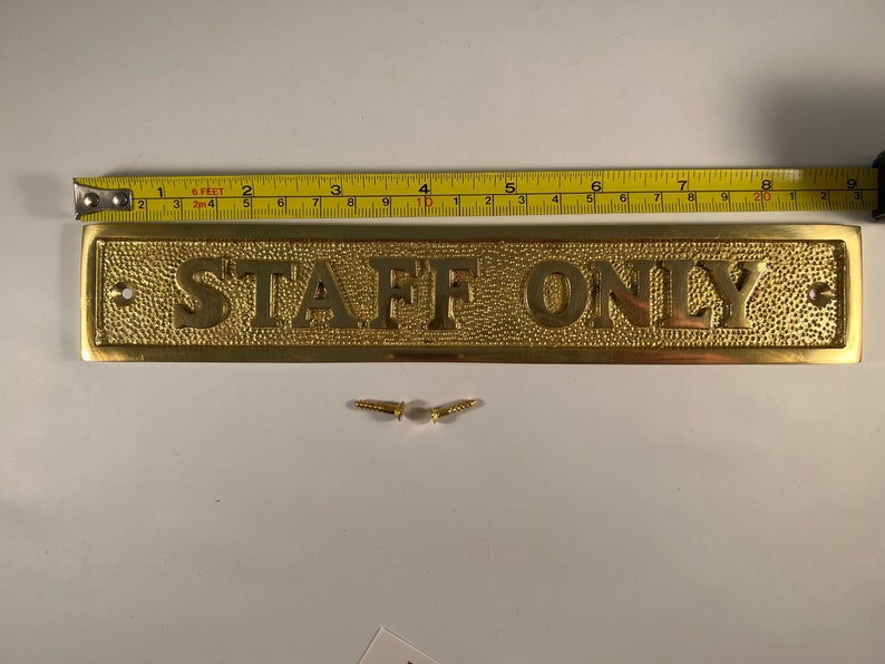 STAFF ONLY Sign casted in brass | Choose Polished Brass or Antique Brass finish | staff only | Vintage | Old Fashioned image 5