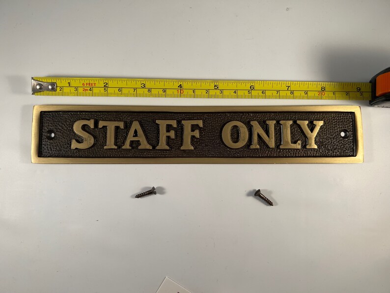 STAFF ONLY Sign casted in brass | Choose Polished Brass or Antique Brass finish | staff only | Vintage | Old Fashioned image 4
