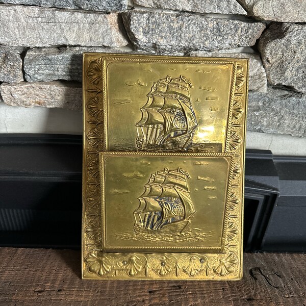 Vintage Brass Tall Ship Letter Holder | Nautical Decor | Captain’s Office | Unique Gift | Ornate Design | Set Design | Film Studio Piece