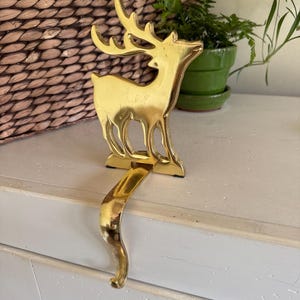 Vintage Heavy Gold Tone Metal Single Christmas Stocking Holder | Reindeer | Christmas Holiday | Santa