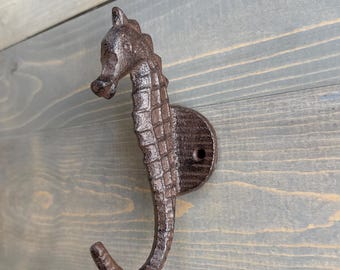 Nautical Bronze Tone Cast Iron Seahorse Hook | Beach House Decor | Coat Hat Leash Holder | Home or Set Design | Unique Gift
