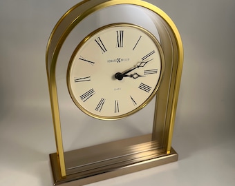 Howard Miller Vintage Brass Quartz Clock | Desk | Mantel | Set Design | MCM