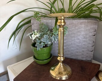 Vintage Brass Tall Pillar Candle Holder | Simple Detailed Design | Set Design | Vintage Patina | Shabby Chic Decor | Art Display