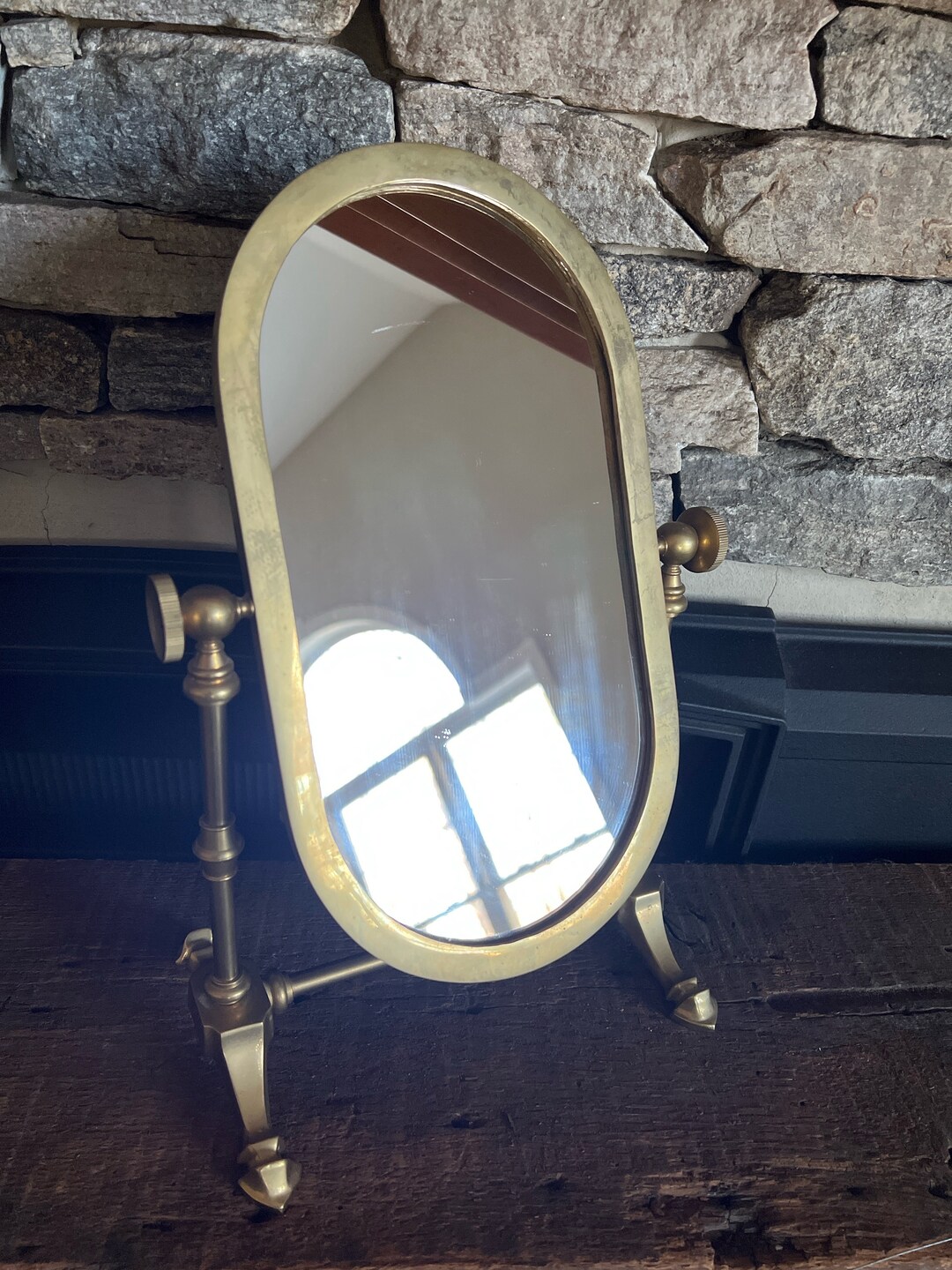 Vintage Brass Oval Swivel Stand Vanity Mirror Unique Etsy