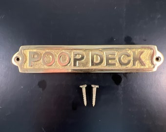 POOP DECK Sign in Polished Brass | Nautical | Boat | Bathroom | Vintage Style | Fun Gift for New Boat Owner