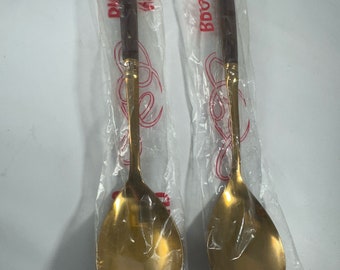 Vintage 2 Piece Server Set | MCM | Nickel Bronze Plated with Teak Handle | Mid Century | New in Box in Original Wrapper | Set Design Kitchen