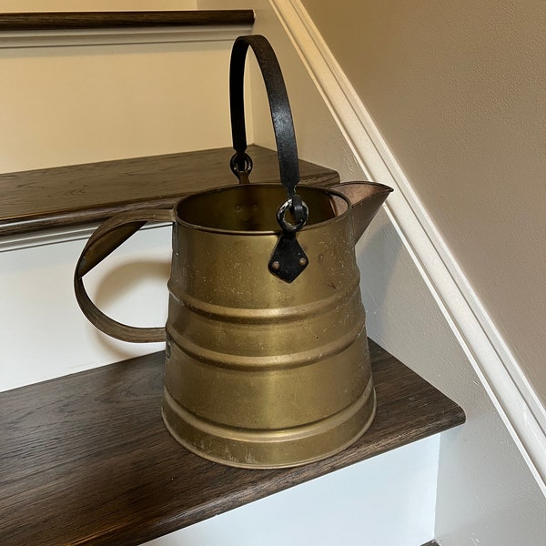 Antique Brass Farm Pitcher | Milk Can | Forged Iron Handle | Farmhouse Kitchen | Set Design