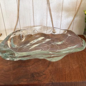 Vintage Heavy Glass Large Oyster Shell Bowl | Catchall | Beach Decor | Unique Decor | Spa Bath | Mermaid Stuff Holder | Coastal Cottage