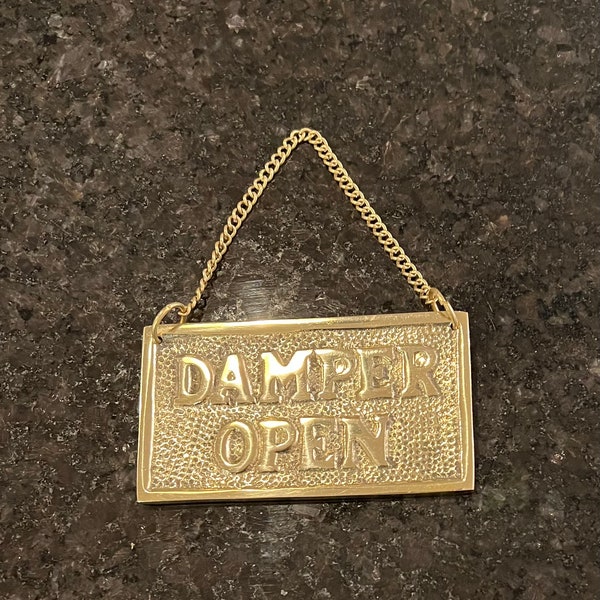 Vintage Brass DAMPER OPEN CLOSED Chain Sign | Hearth | Fire Place