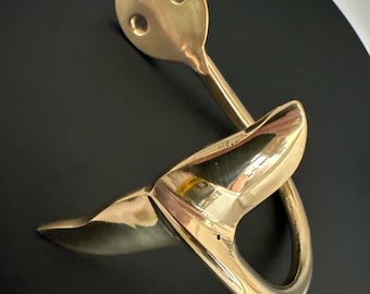 Polished Brass Large Whale Tail Hook | Nautical | Ocean Life | Beach | Robe or Towel Holder | Spa or Boutique