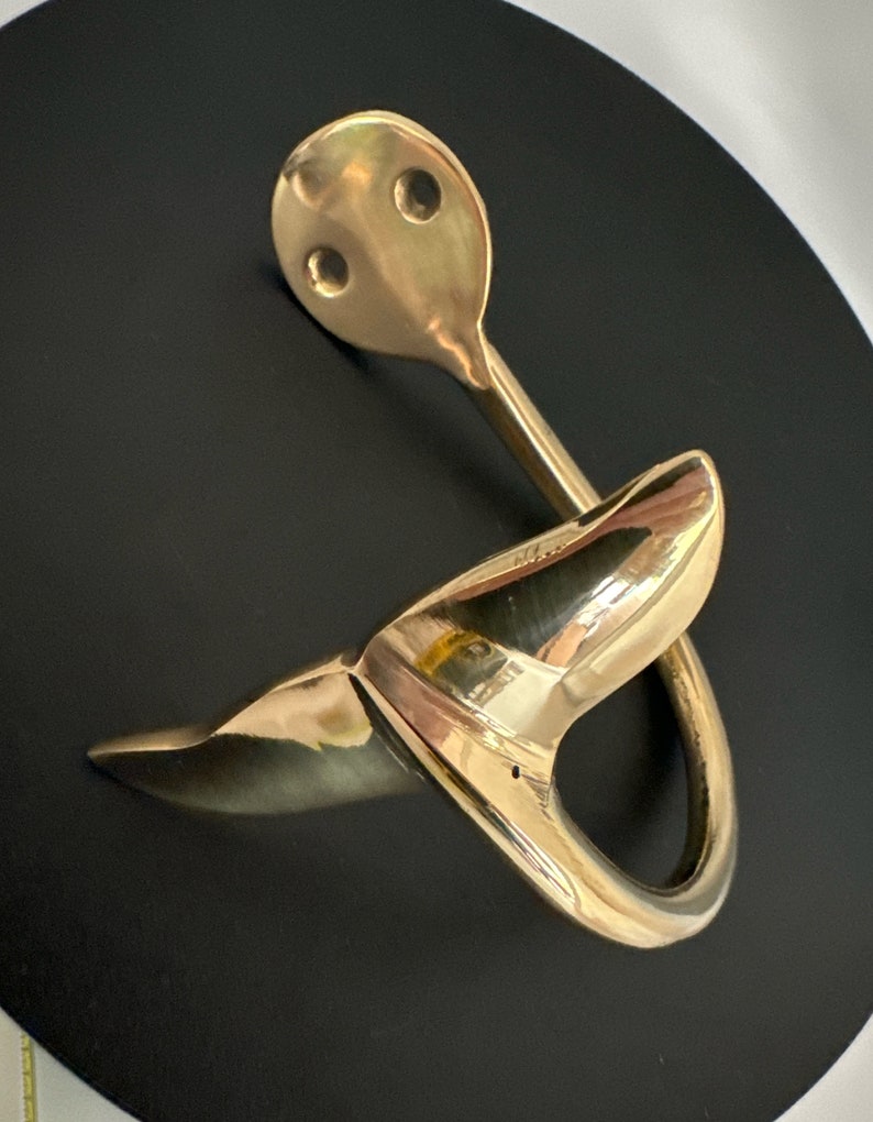 Polished Brass Large Whale Tail Hook | Nautical | Ocean Life | Beach | Robe or Towel Holder | Spa or Boutique