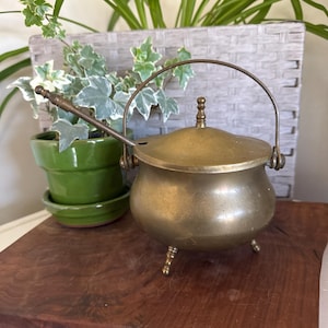 Vintage Brass Cauldron with Handle Lid and Torch | Fire Pot | Witch and Wizard Fun | Halloween Prop | Ministry | Set Design