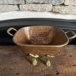 Vintage Square Hammered Copper and Brass Footed Bowl | Vintage Planter | Bath Soap and  Towel Holder | Set Design | Home Staging
