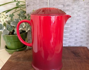 Vintage Le Creuset Cerise Red French Press Coffee Pot | 34 ounce | Coffee Bar Kitchen Decor | Stainless Steel Parts