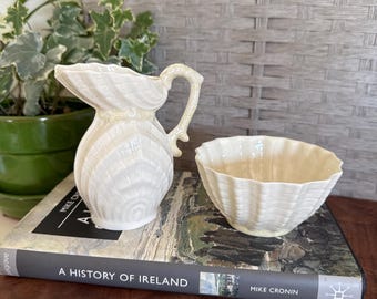 Vintage Irish Belleek Sugar and Creamer Set | Unique Tea Serving Set | Elegant Gift | Irish Replacement Piece | Green Mark “Double Shell”