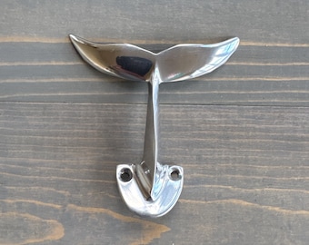Chrome look Aluminum Small Whale Tail Hook | Nautical | Ocean | Beach | Towel Hanger