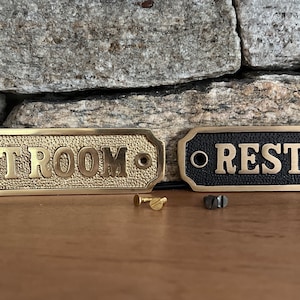 RESTROOM Sign in Polished Brass or Antique Brass | Vintage Style | Old Fashioned | Choose Finish