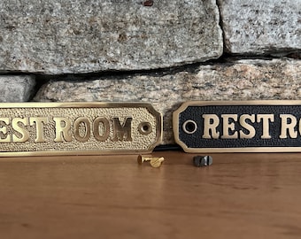 RESTROOM Sign in Polished Brass or Antique Brass | Vintage Style | Old Fashioned