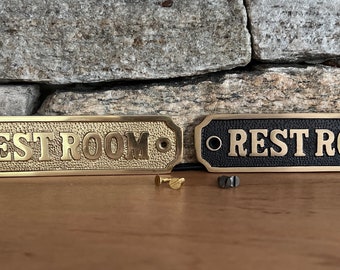 RESTROOM Sign in Polished Brass or Antique Brass | Vintage Style | Old Fashioned