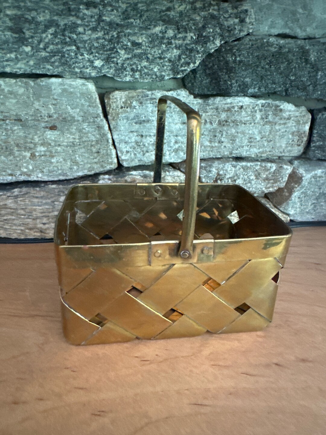 Vintage Brass Woven Basket Business Card Holder Picnic Basket Unique ...