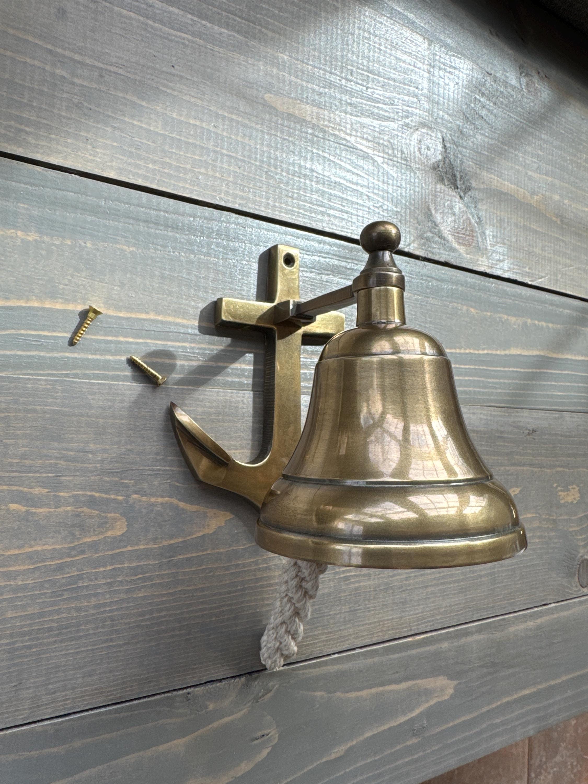 Nautical Anchor Bell | Polished Brass Over Aluminum | Rope Handle