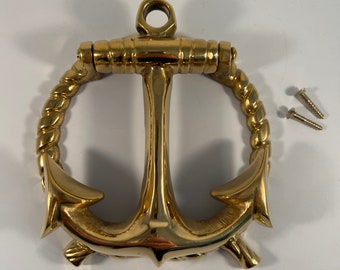 Vintage Brass Anchor with Rope Ring Door Knocker | Nautical | Doorknocker