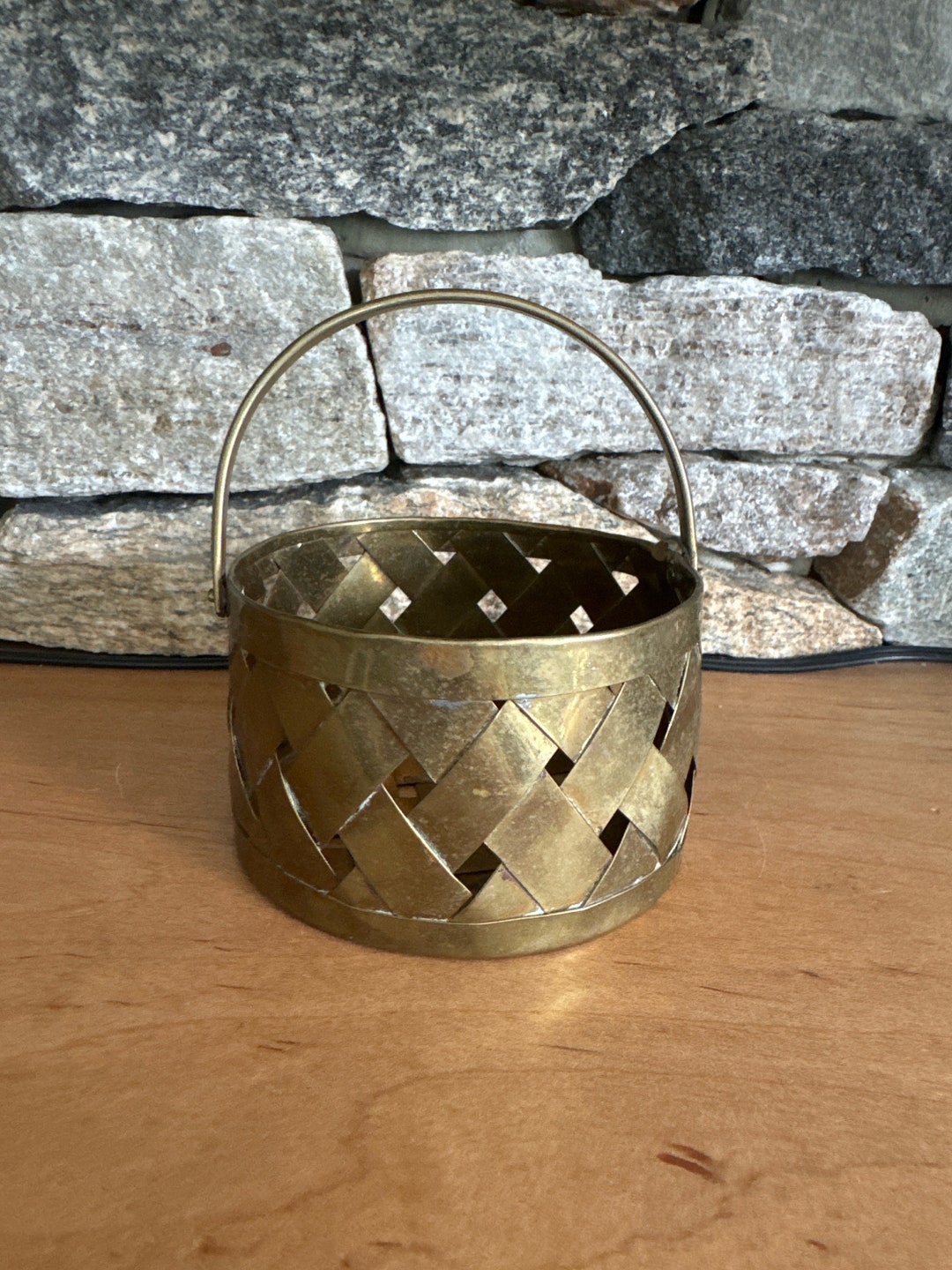 Vintage Brass Woven Basket | Unique Business Card Holder | Planter Base ...