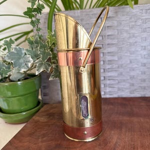 Vintage Brass with Copper Accent Match Stick Holder | Vase | Form and Function | Fireplace Decor | Grandma Grandpa Cottage Core