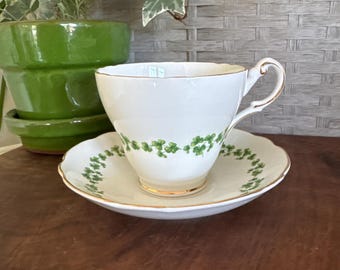Vintage Shamrock Tea Cup and Saucer | Unique Vessel for Small Plant | Elegant Gift | Replacement Piece | Regency Bone China made in England