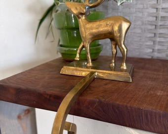 Vintage Solid Brass 3D Christmas Reindeer Stocking Holder | Holiday Fireplace | Santa Gifts | Festive Family