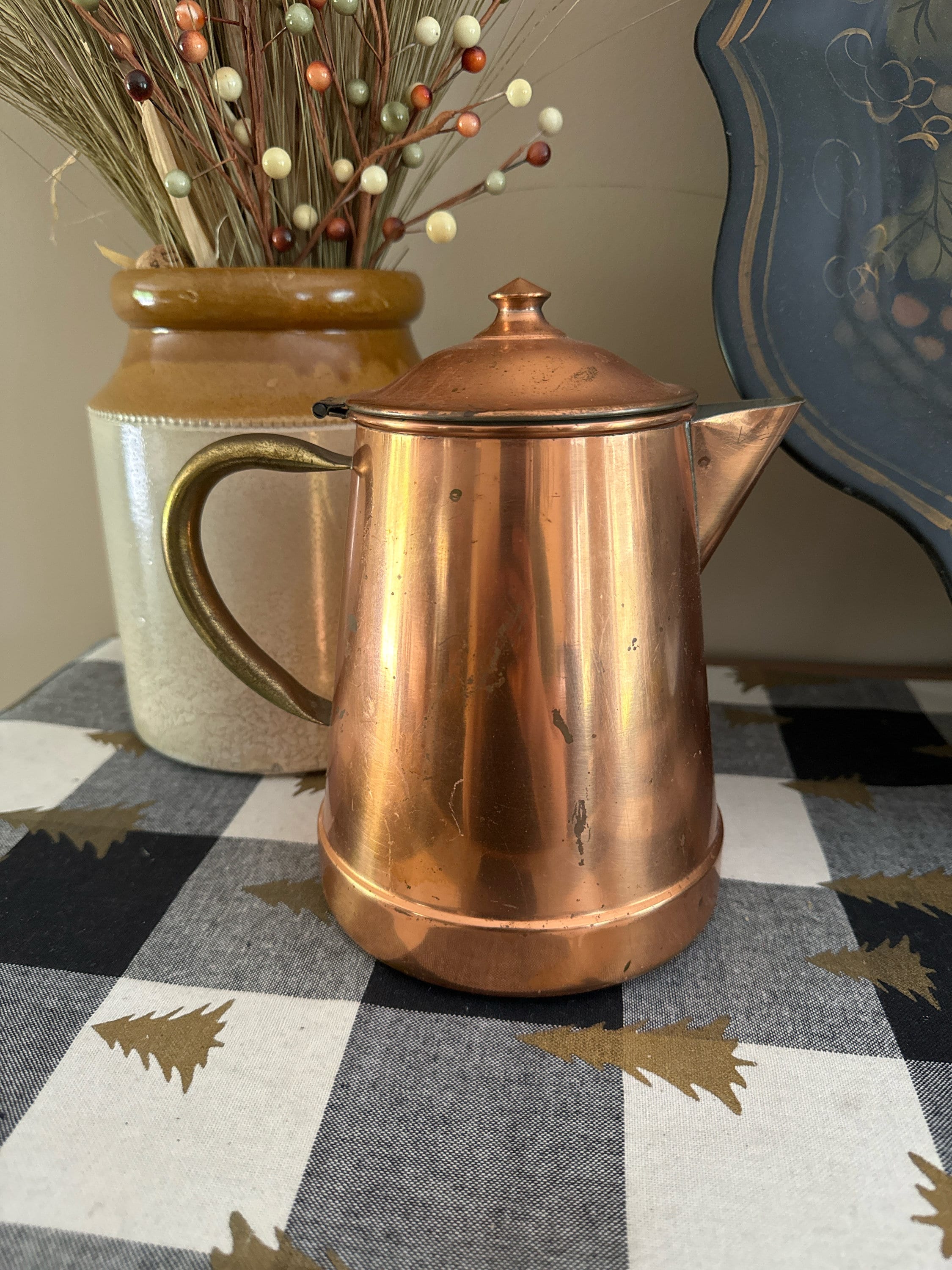 k*o様 北欧アンティークコッパーポット Vintage Copper Plated Coffee Pot With Brass Plated Handle | Unique