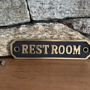 RESTROOM Sign in Polished Brass or Antique Brass | Vintage Style | Old ...
