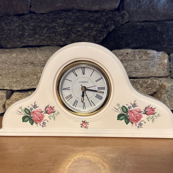Vintage Ceramic Linden Floral Clock | Night Stand | Desk | Dresser | Set Design