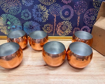 Bundle for KL Set of 6 Vintage Small Copper Bowl Planters | Sugar packet holders | Desk Storage | Set Design | Kitchen Decor