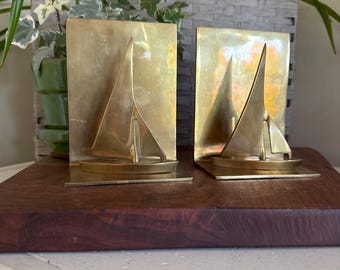 Vintage Solid Brass Sail Boat Bookends | Naval | Nautical | Library | Antique | Unique Coastal Decor | Home Office