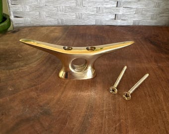 Solid Brass Nautical Brass Cleat Hook | Marina | Knob Pull Decor | 4 inch | Coastal Charm | Door Knob Handle or Hook