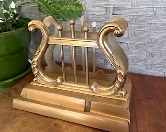 Vintage Brass Music Harp Lyre Letter Holder | Library Decor | Office Desk Decor | Gift for Music Teacher | Symbol of Ireland