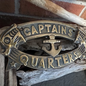 Brass Sign Captains Quarters | Nautical | Man Cave | She Shed | Enby Enclave | Unique Gift