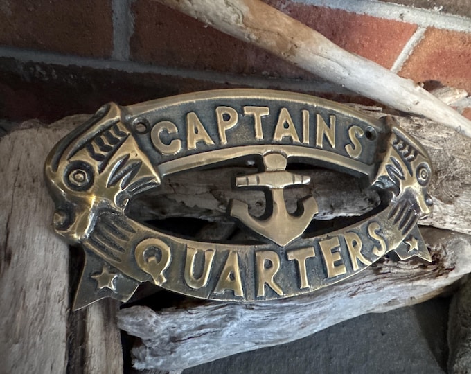 Brass Sign Captains Quarters | Nautical | Man Cave | She Shed | Enby Enclave | Unique Gift