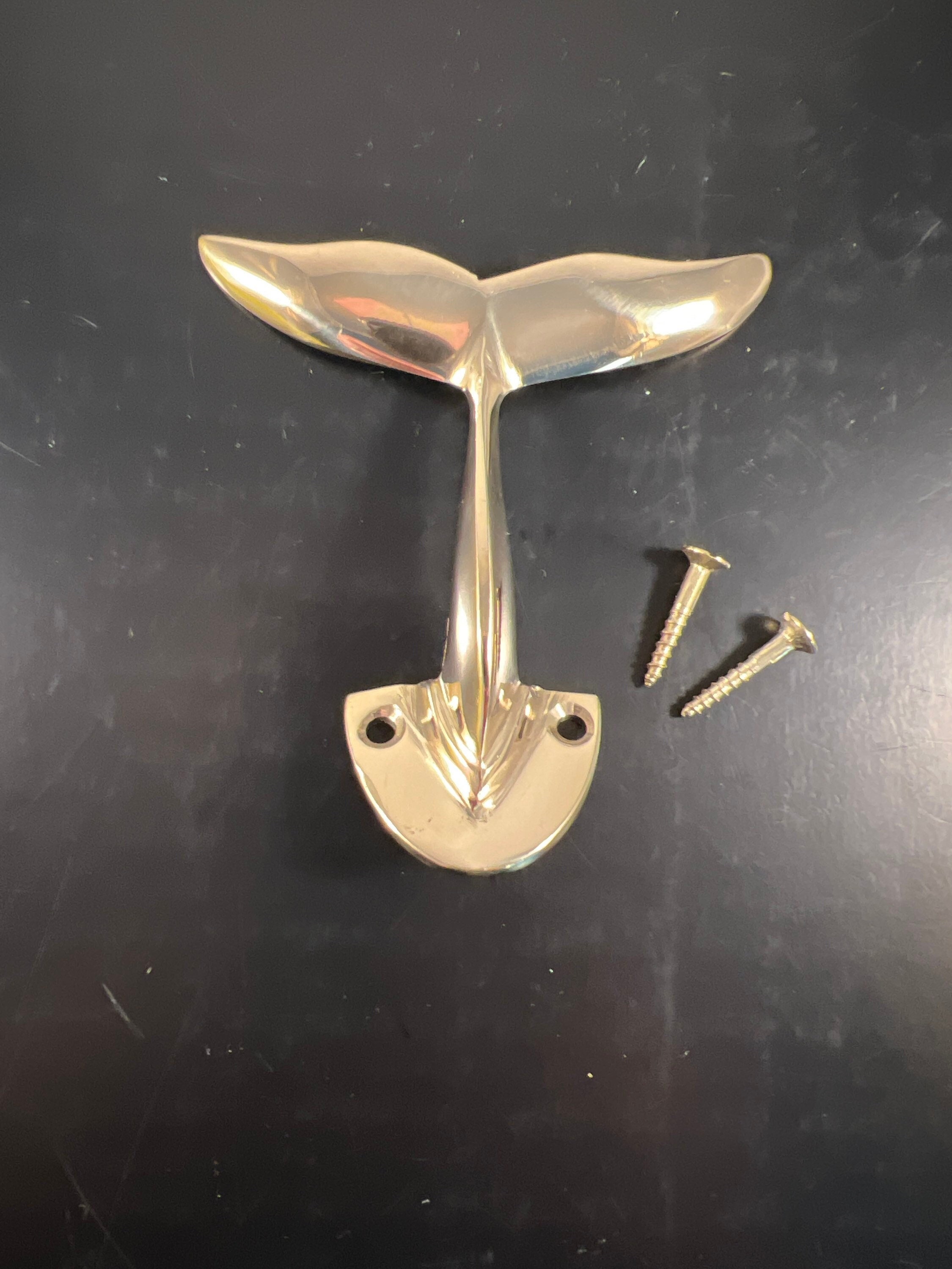 Polished Brass Whale Tail Hook Nautical Ocean Life Beach Towel Holder 