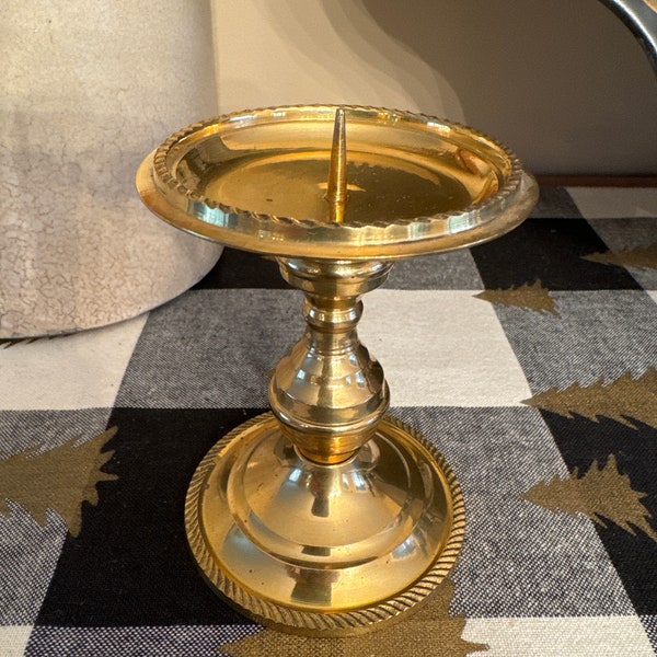 Vintage Brass Pedestal Pillar Candle Holder | Holds 2 - 2 inch wide Pillar Candle | Unique Display | Set Design