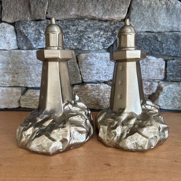 Pair of Vintage Brass Lighthouse Bookends | Thoughtful Gift for the Lighthouse Lover | Library Decor | Book End or Door Stop