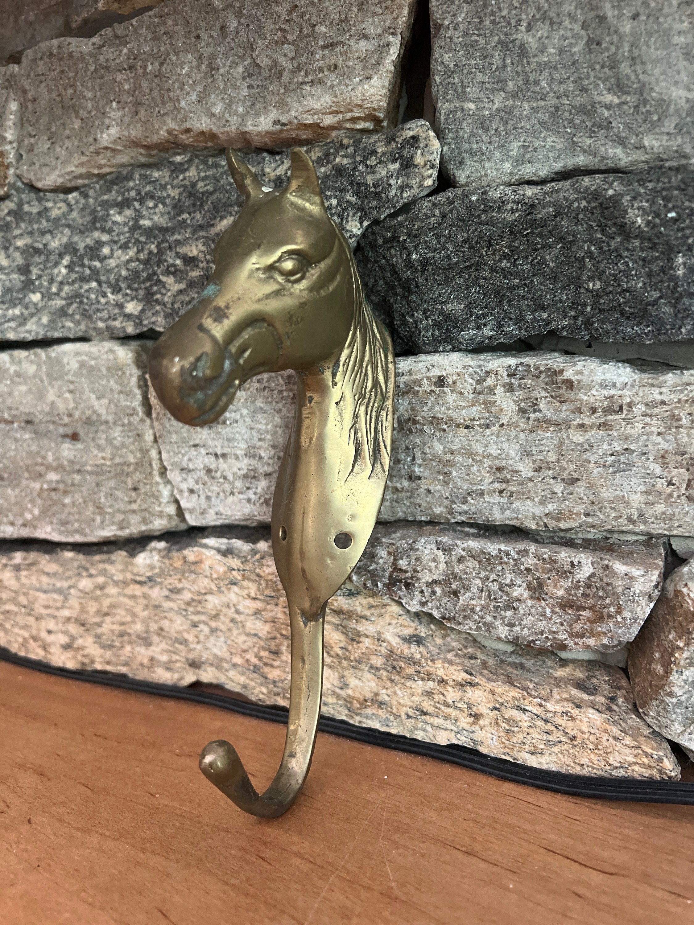 Vintage Brass Horse Head Wall Coat Hook 
