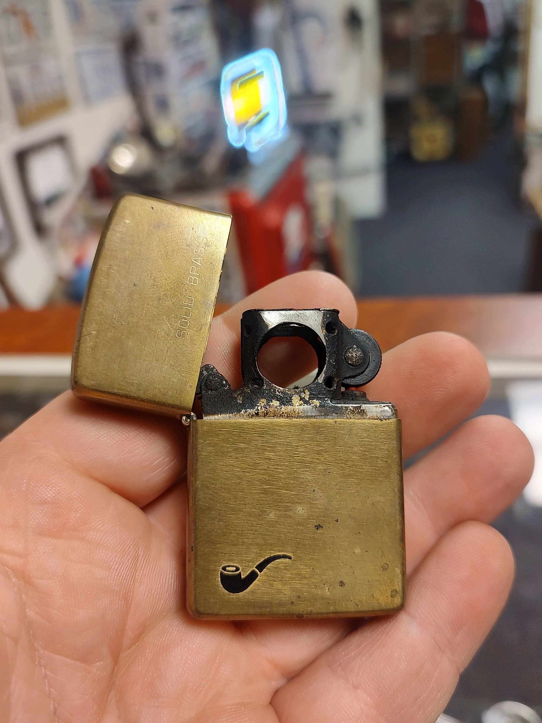 Vintage Zippo Brass Lighter Pipe on Front 1932 1984 Anniversary Etsy