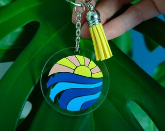 Ocean & Sun Vinyl Acrylic Keyring | Beach keyring | Surf Keyring