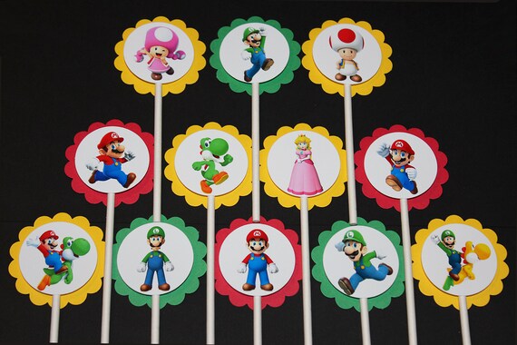 Super Mario Cupcake Toppers 12 Count Cake Toppers Mario Etsy