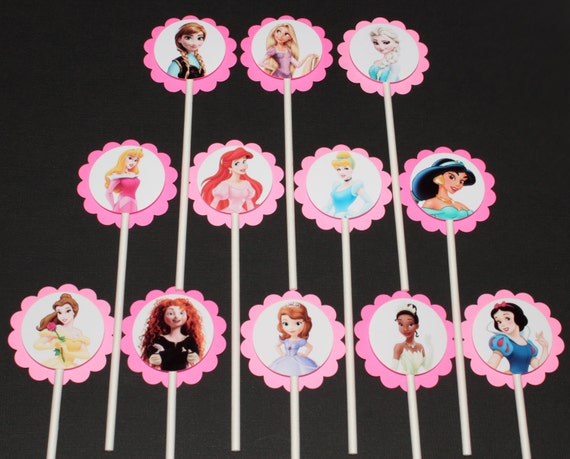 Princess Cupcake Toppers 12 Count Cake Toppers Disney Etsy